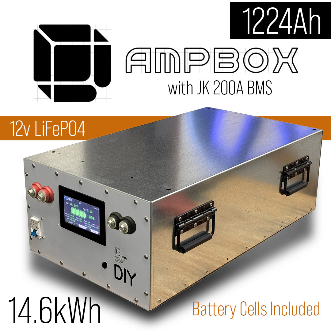 12v AmpBox DIY Lifepo4 Battery BOX With JK 200A BMS with LCD Screen