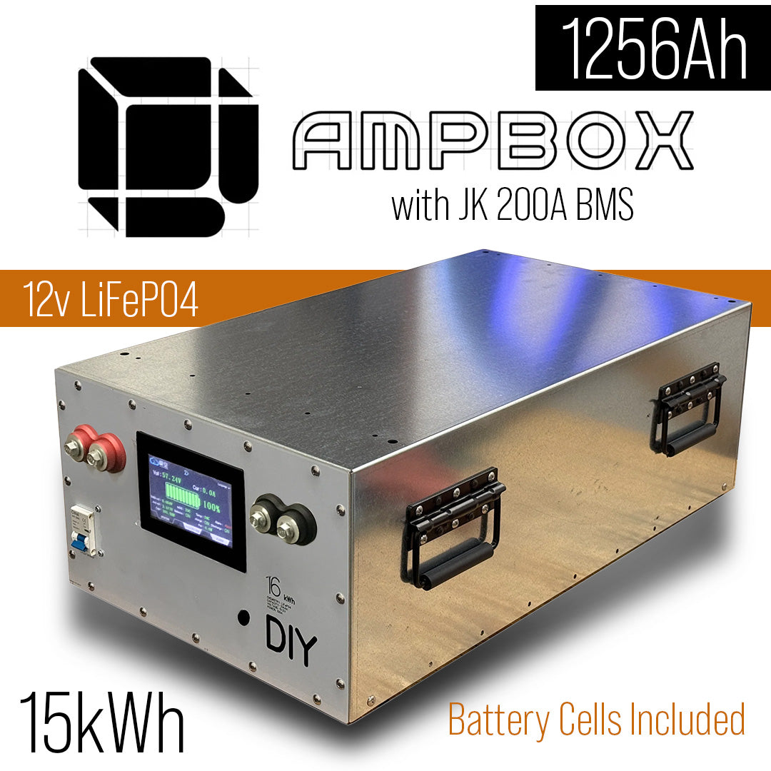 12v AmpBox DIY Lifepo4 Battery BOX With JK 200A BMS with LCD Screen