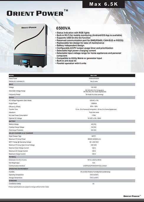 LV6548 Inverter 120VAC 60Hz 48V 6500W