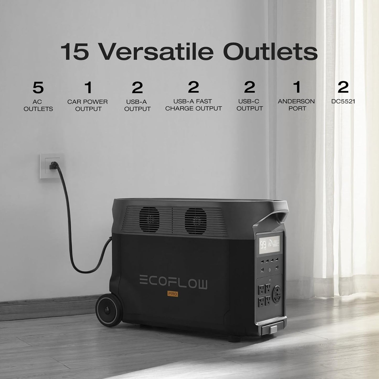 EF ECOFLOW Portable Power Station 3600Wh DELTA Pro, 120V AC Outlets x 5, 3600W, Lifepo4 Power Station, Solar Generator for Home Use, Power Outage, Camping, RV, Emergencies