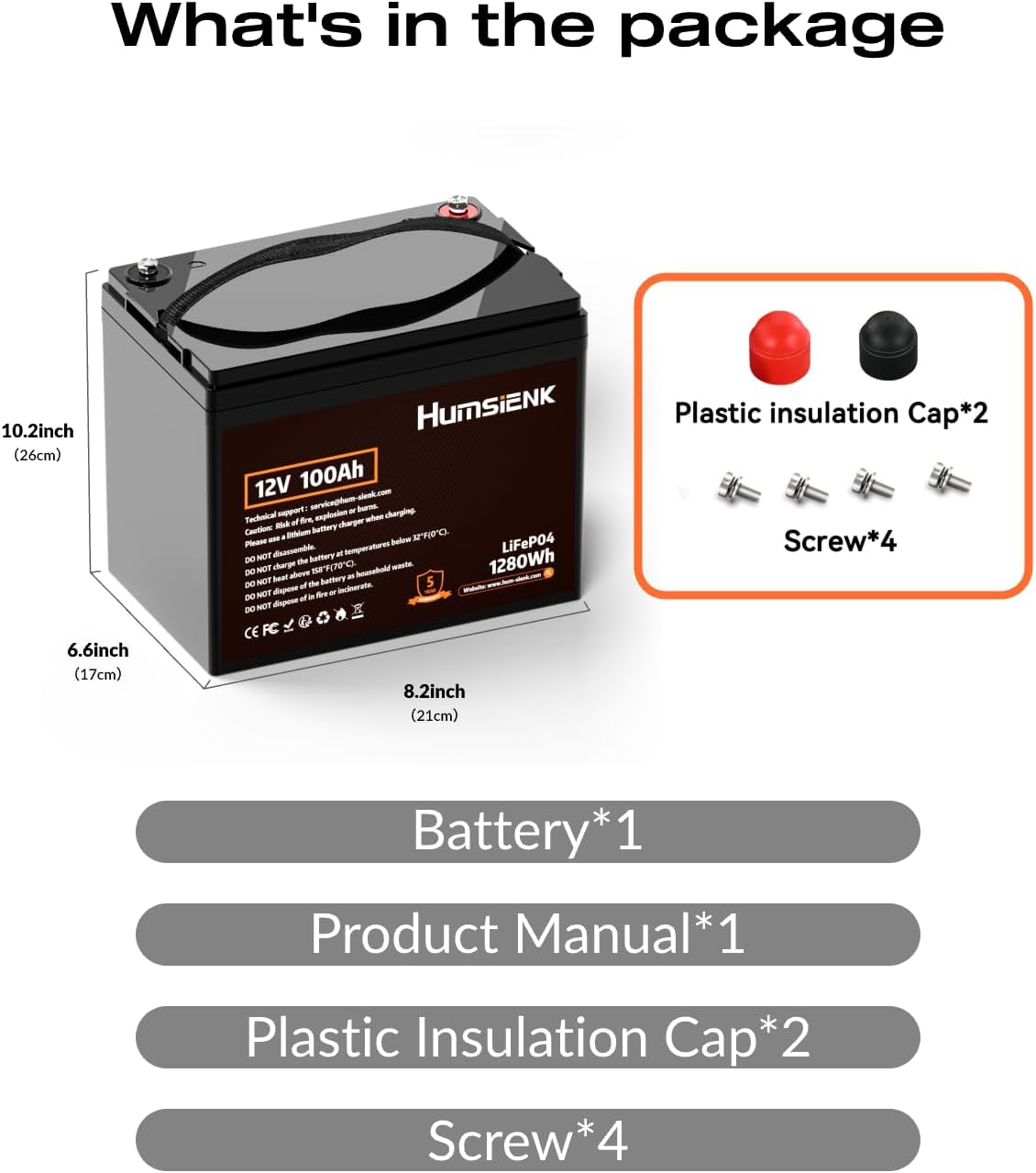 HumsiENK 12V 100Ah LiFePO4 Battery Lithium Built In 100A Smart BMS, Portable Group 24