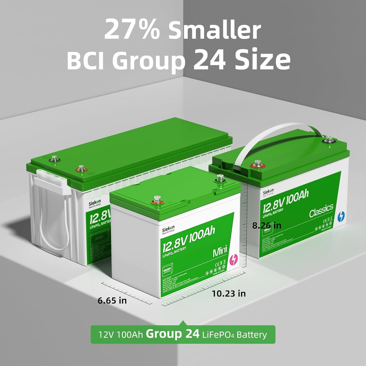 SIEKON Mini 12V 100Ah LiFePO4 Battery, BCI Group 24 Lithium Battery Built-in 100A BMS, Up to 15000 Cycles, Low-Temp Protection Iron Phosphate Deep Cycle...