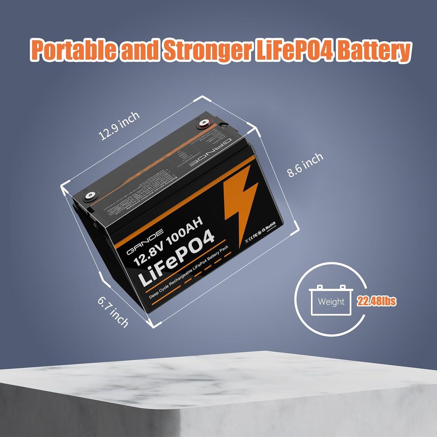 12V 100Ah LiFePO4 Battery Group 31 Lithium Battery With Built-in 100A BMS, 1.28kWh