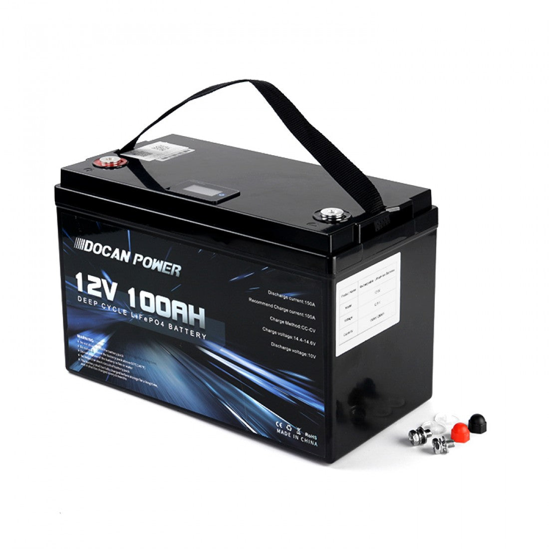 USA STOCK FAST UPS DELIVERY Docan 4S1P 12V 100Ah 1280Wh Solar Energy Lifepo4 Battery Pack with Bluetooth BMS and LCD dispaly