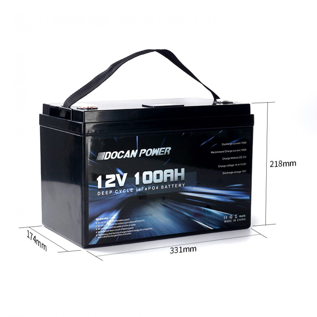 USA STOCK FAST UPS DELIVERY Docan 4S1P 12V 100Ah 1280Wh Solar Energy Lifepo4 Battery Pack with Bluetooth BMS and LCD dispaly