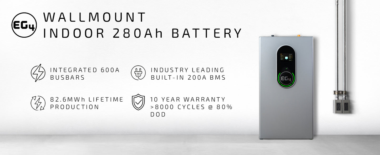 EG4-WallMount Indoor Battery | 48V 280Ah | 14.3kWh | Indoor | Heated UL1973, UL9540A | 10-Year Warranty