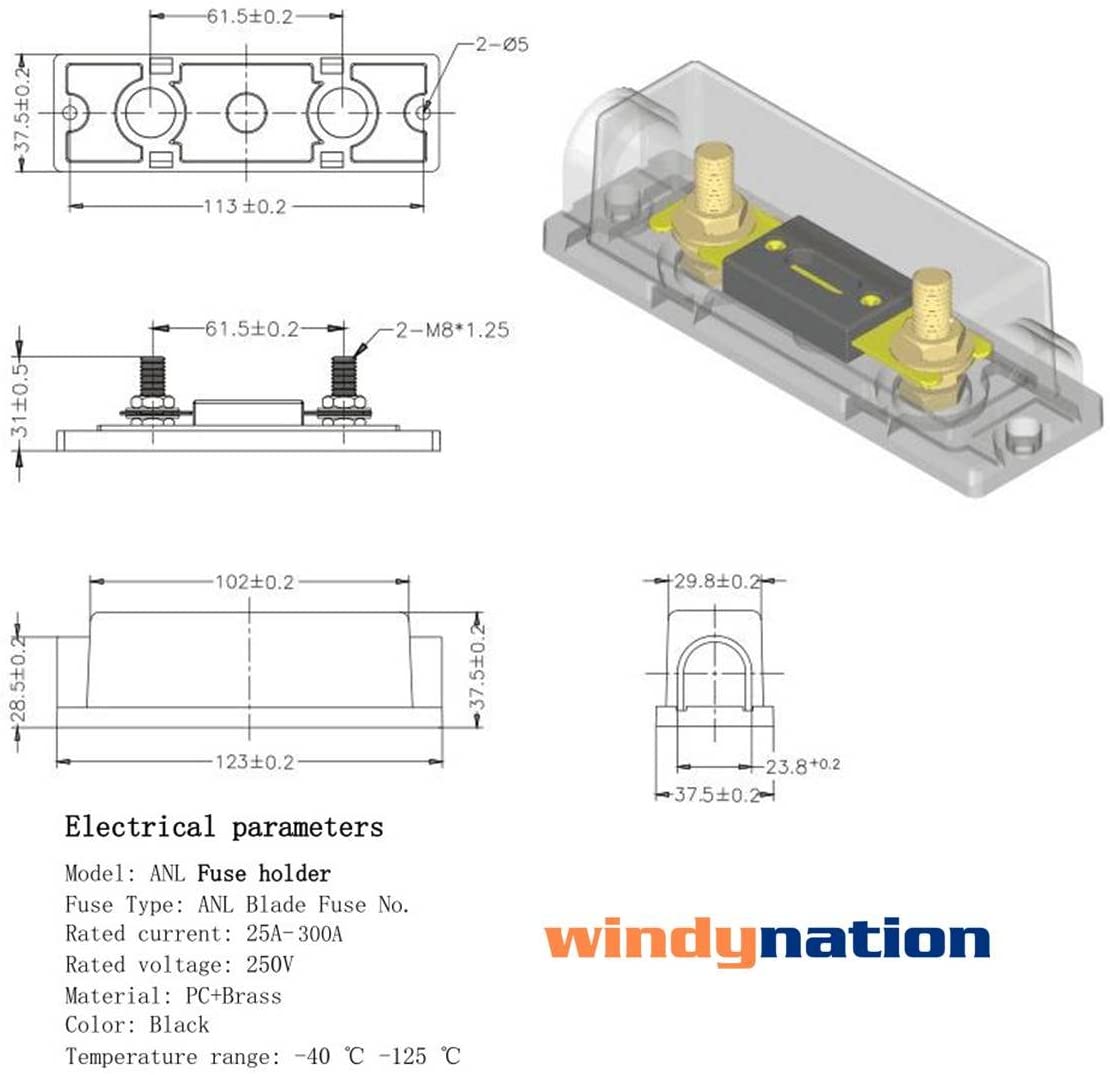 WindyNation ANL Fuse Holder + 2pcs ANL Fuses 150A