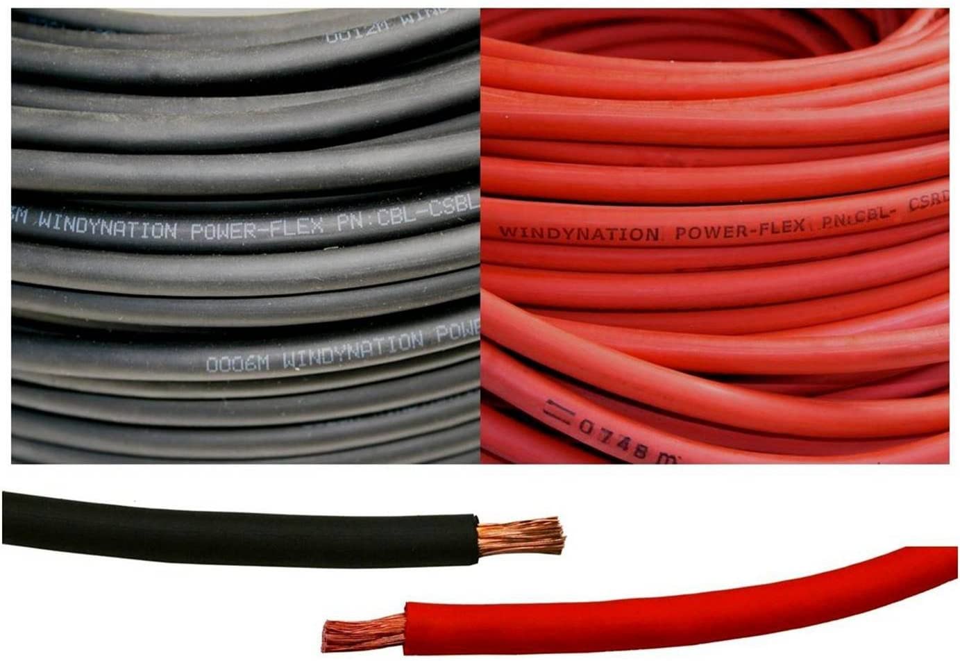 WindyNation 6 Gauge 6 AWG 2.5 Feet Red + 2.5 Feet Black Welding Battery Pure Copper Flexible Cable + 10pcs of 3/8" Tinned Copper Cable Lug Terminal Connectors + 3 Feet Black Heat Shrink Tubing