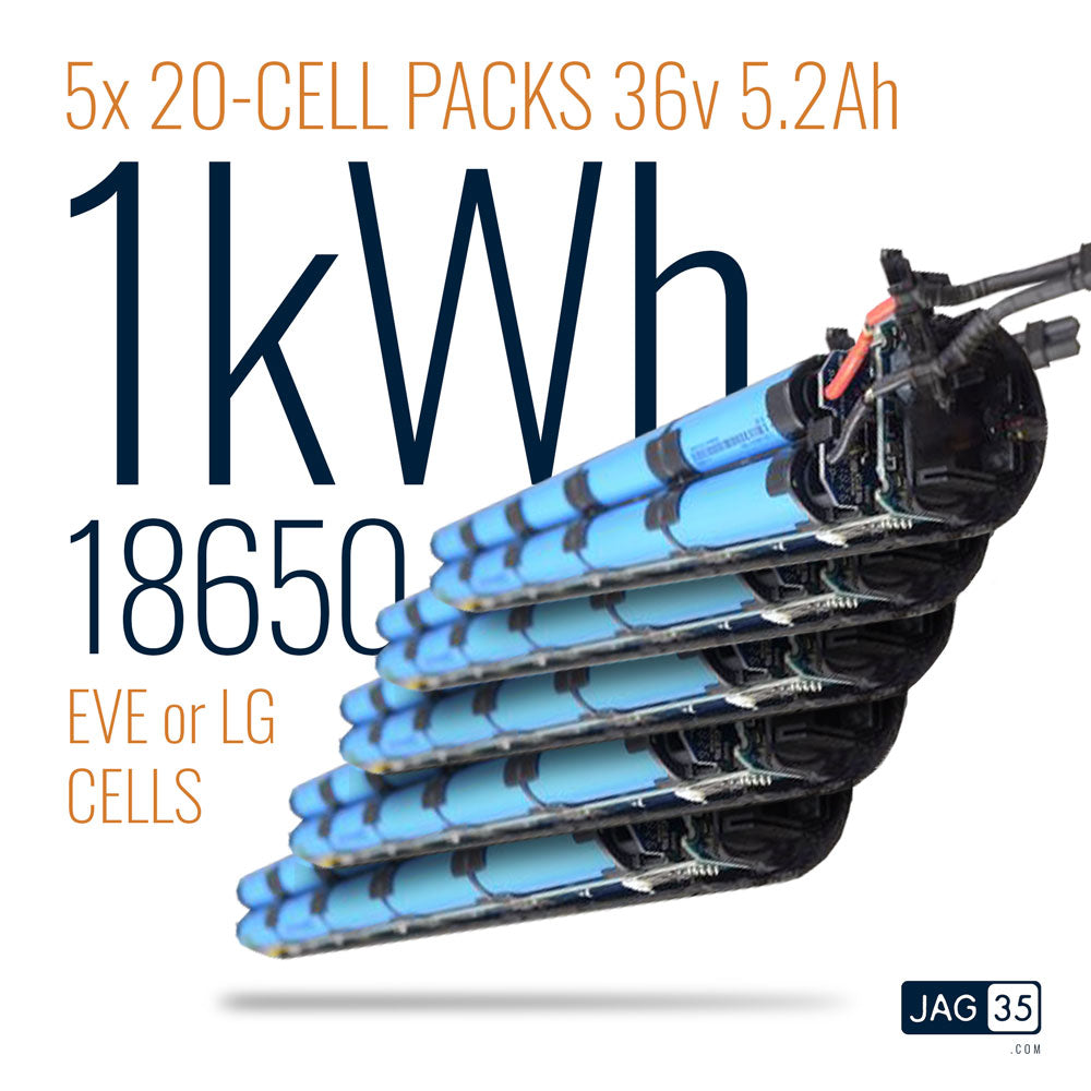 1kWh! 5x 20-Cell Battery Packs Li-Ion 36V