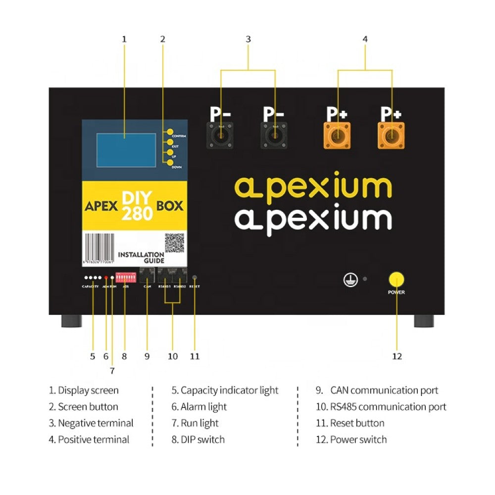 Apexium 280Ah 314Ah DIY kits Metal box with 48V 200A Inverter BMS and LCD screen