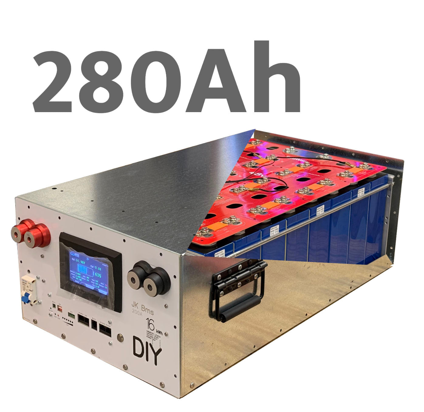 AmpBox DIY 280Ah Lifepo4 Battery BOX With JK16S 200A BMS with LCD Screen