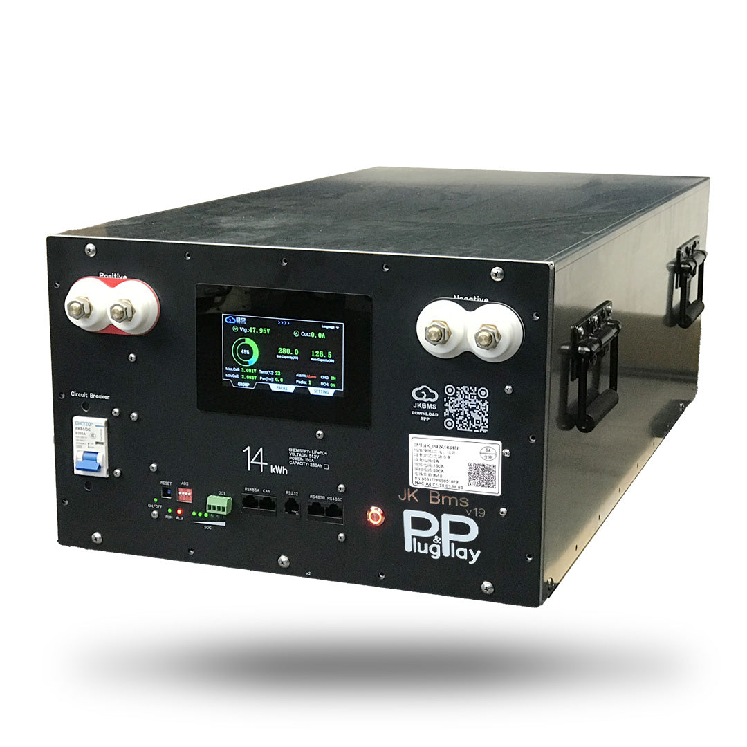 48V AmpBox Pre‑Built LiFePO4 Battery (14.56 kWh) with JK 16S 150A BMS – Black Enclosure
