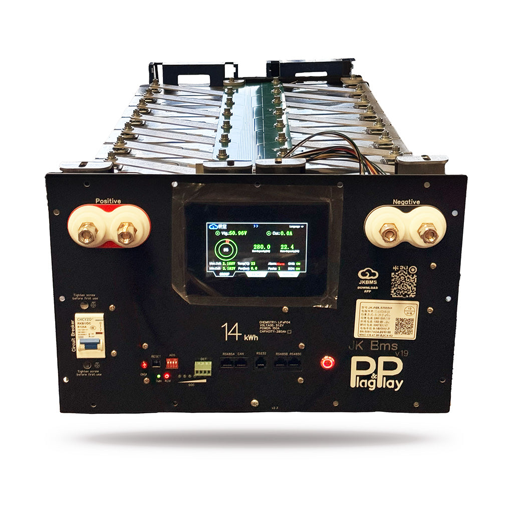48V AmpBox Pre‑Built LiFePO4 Battery (14.56 kWh) with JK 16S 100A BMS – Black Enclosure