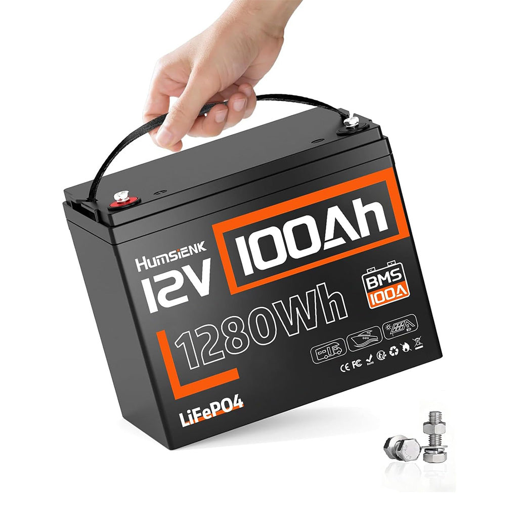 HumsiENK 12V 100Ah LiFePO4 Battery Lithium Built In 100A Smart BMS, Portable Group 24