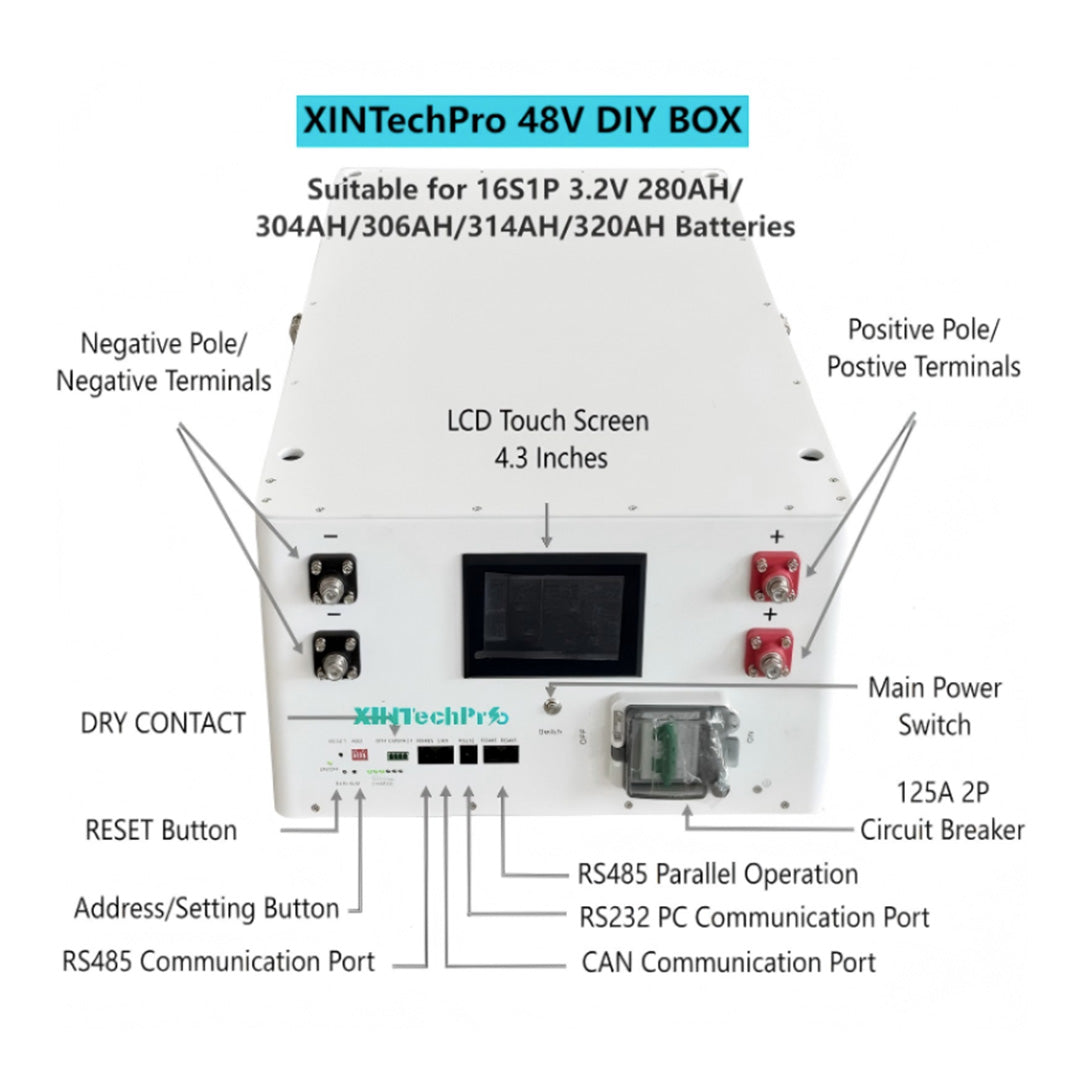 XINTechPro 16S 48 V 200 A JK BMS Pre-Wired DIY Box for 280–320 Ah LiFePO₄ Cells