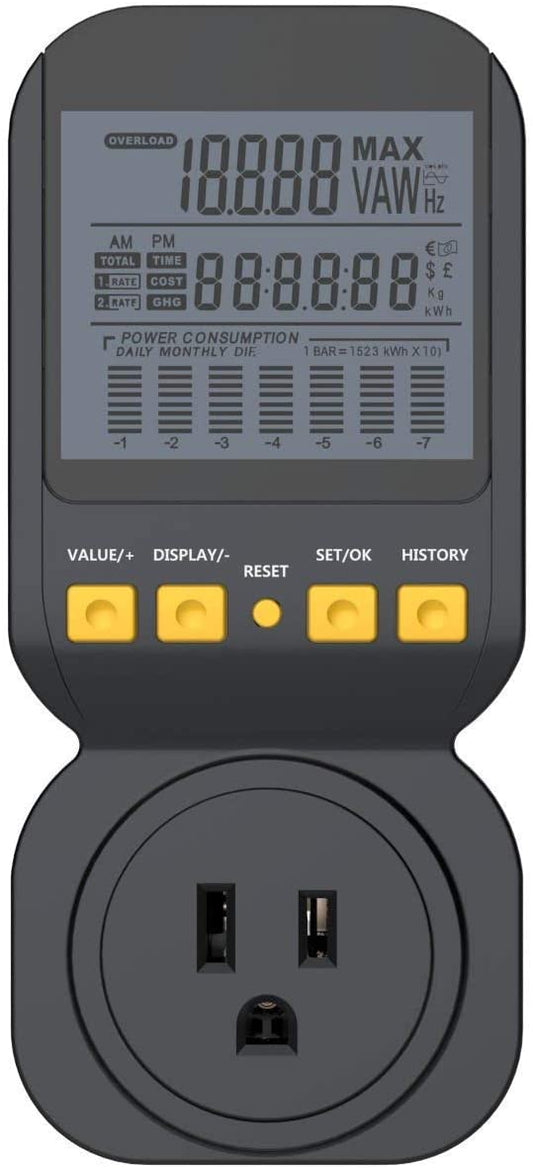 Spartan Power Electricity Usage Monitor Watt Meter with 15A Outlet, 1800 Watt Maximum SP-PM120