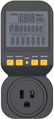 Spartan Power Electricity Usage Monitor Watt Meter with 15A Outlet, 1800 Watt Maximum SP-PM120