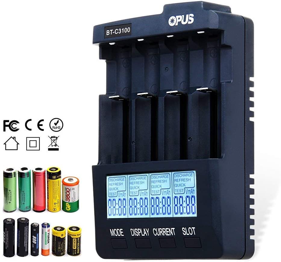 Opus BT C3100 V2.2 Digital Intelligent 4 Slot LCD Battery Charger Compatible with Li-ion NiCd NiMh LiFeP04 Batteries
