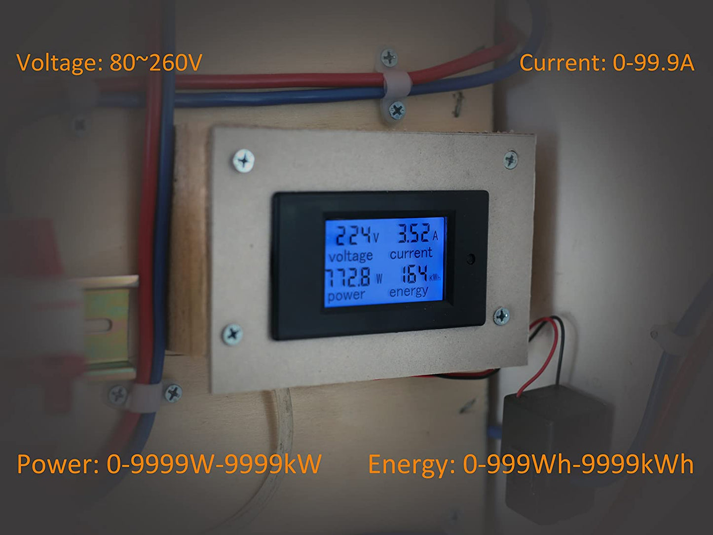 LCD Display Digital Meter with Current Transform, AC 80-260V 100A